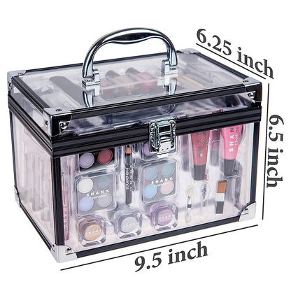 Carry All Trunk Makeup Train Case with Re-Usable Aluminum Makeup Storage Case. Non Toxic Color Make up Set with Eye Palettes, Blushes,Makeup Powders, Manicure, Pedicure and Makeup Brushes.