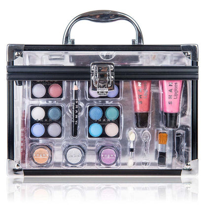 Carry All Trunk Makeup Train Case with Re-Usable Aluminum Makeup Storage Case. Non Toxic Color Make up Set with Eye Palettes, Blushes,Makeup Powders, Manicure, Pedicure and Makeup Brushes.