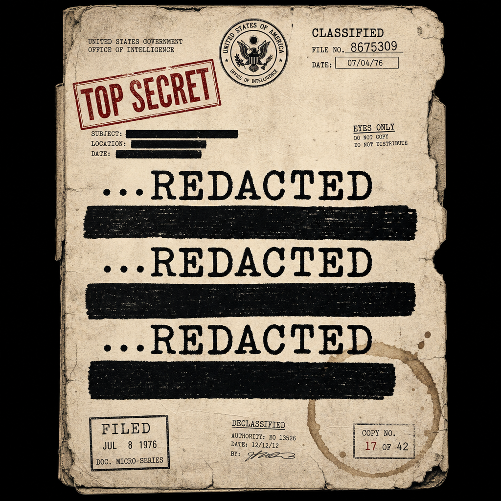 Redacted classified file artwork